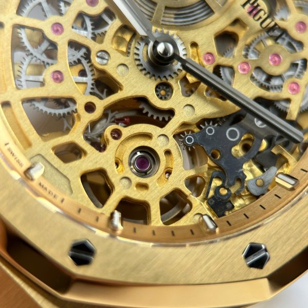 Đồng Hồ Audemars Piguet Replica Cao Cấp Royal Oak Jumbo Extra-thin Openworked 16204 Mặt Lộ Cơ Mạ Vàng Xưởng ZF 39mm (2)
