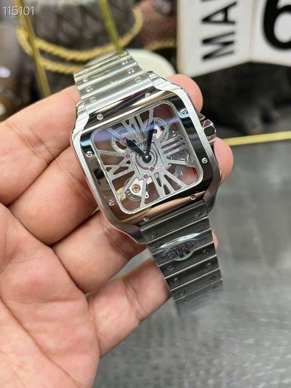 Đồng Hồ Cartier Santos CRWHSA0015 Replica 11 Mặt Lộ Cơ Dây Kim Loại Xưởng THB 39 (2)
