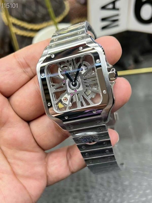 Đồng Hồ Cartier Santos CRWHSA0015 Replica 11 Mặt Lộ Cơ Dây Kim Loại Xưởng THB 39 (2)