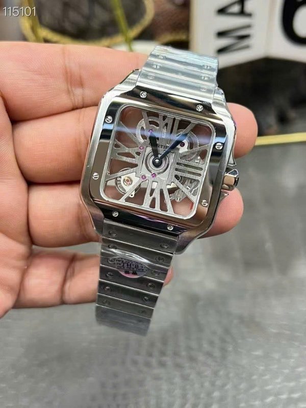 Đồng Hồ Cartier Santos CRWHSA0015 Replica 11 Mặt Lộ Cơ Dây Kim Loại Xưởng THB 39 (2)