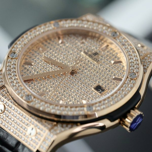 Đồng Hồ Hublot Classic Fussion King Gold Replica 11 Đính Full Kim Cương Moissanite 42mm (2)