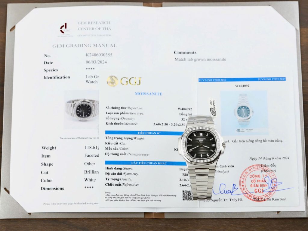 Đồng Hồ Patek Philippe Nautilus 5723 Chế Tác Mặt Xám Đính Kim Cương Moissanite Baguette 40mm (2)
