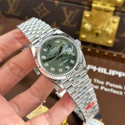 Đồng Hồ Rolex DateJust 126234 Replica Cao Cấp Mặt Xanh Họa Tiết Lá Cây Cọc Số Đá Xưởng VS 36mm (2)