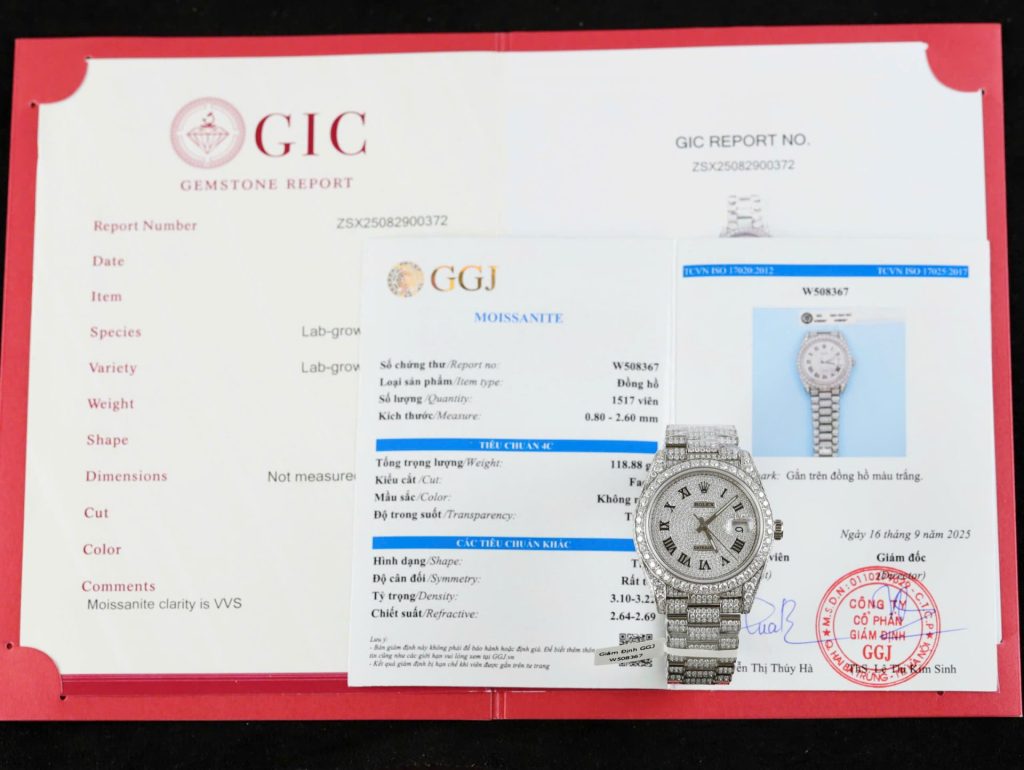 Đồng Hồ Rolex DateJust Cọc Số La Mã Replica 11 Đính Full Kim Cương Moissanite Hong Kong 41mm (2)