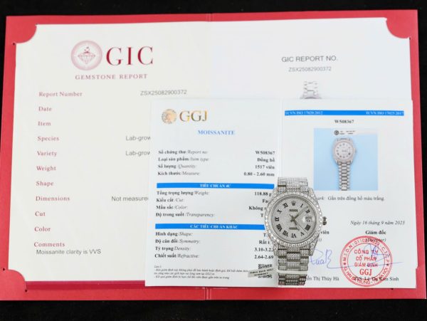 Đồng Hồ Rolex DateJust Cọc Số La Mã Replica 11 Đính Full Kim Cương Moissanite Hong Kong 41mm (2)