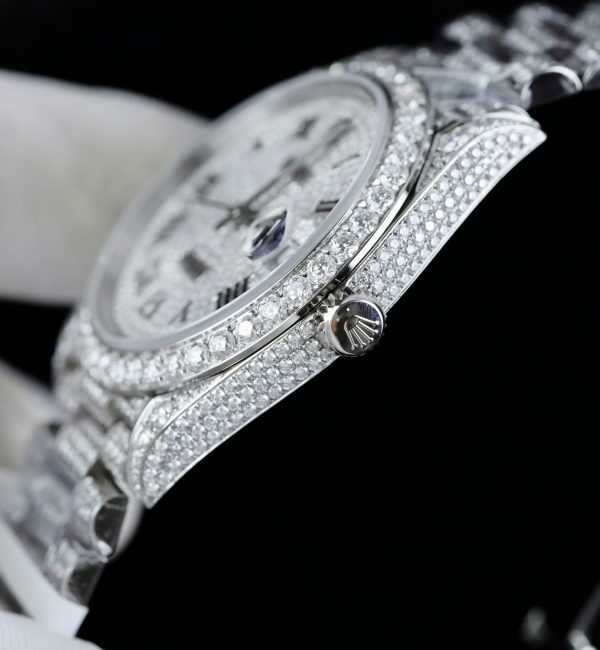 Đồng Hồ Rolex DateJust Cọc Số La Mã Replica 11 Đính Full Kim Cương Moissanite Hong Kong 41mm (2)