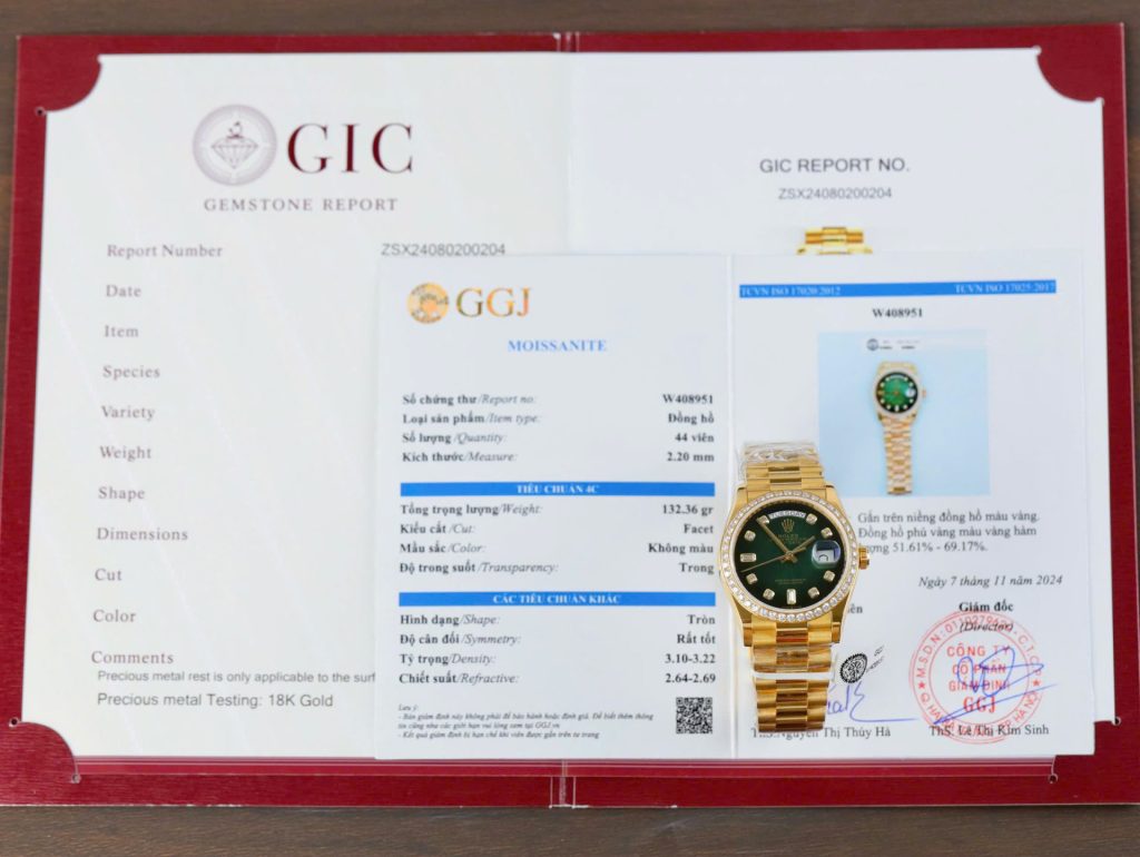 Đồng Hồ Rolex Day-Date 128348 Chế Tác Mặt Xanh Lá Cây Ombre Bọc Vàng 18K Viền Đính Moissanite 36mm (2)
