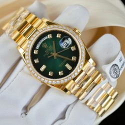 Đồng Hồ Rolex Day-Date 128348 Chế Tác Mặt Xanh Lá Cây Ombre Bọc Vàng 18K Viền Đính Moissanite 36mm (2)