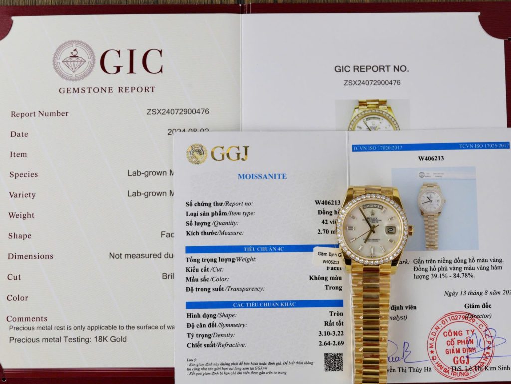 Đồng Hồ Rolex Day-Date Mặt MOP Chế Tác Bọc Vàng 18K Viền Đính Kim Cương Moissanite Xưởng GM 40mm (2)