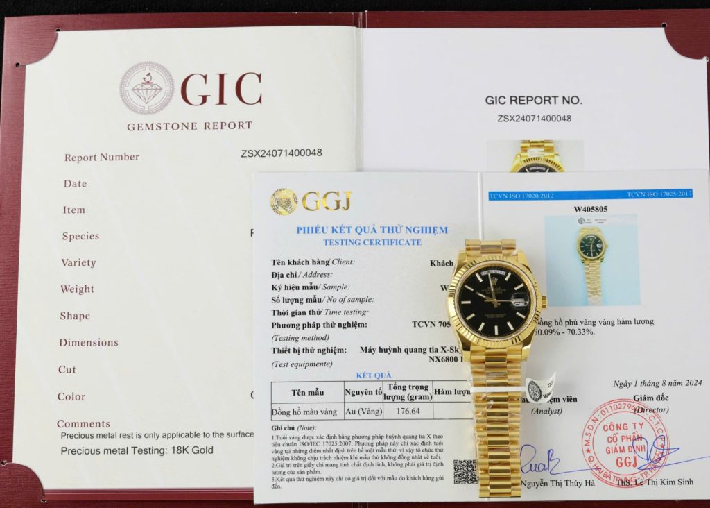 Đồng Hồ Rolex Day-Date Replica 11 Mặt Đen Họa Tiết Ô Vuông Bọc Vàng 18K Xưởng GM 40mm (2)