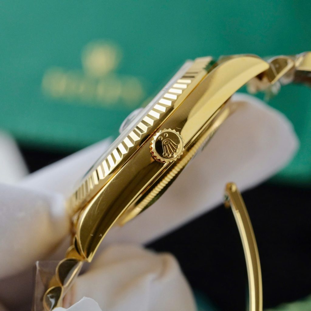 Đồng Hồ Rolex Day-Date Replica 11 Mặt Đen Họa Tiết Ô Vuông Bọc Vàng 18K Xưởng GM 40mm (2)