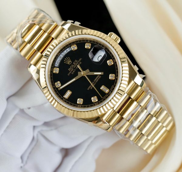 Đồng Hồ Rolex Day-Date Replica Cao Cấp Mặt Đen Cọc Số Đính Đá Xưởng GM 40mm (2)