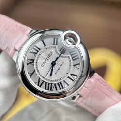 Đồng Hồ Cartier Ballon Bleu Rep 11 Nữ Dây Da Màu Hồng Nhà Máy AF 33mm (2)