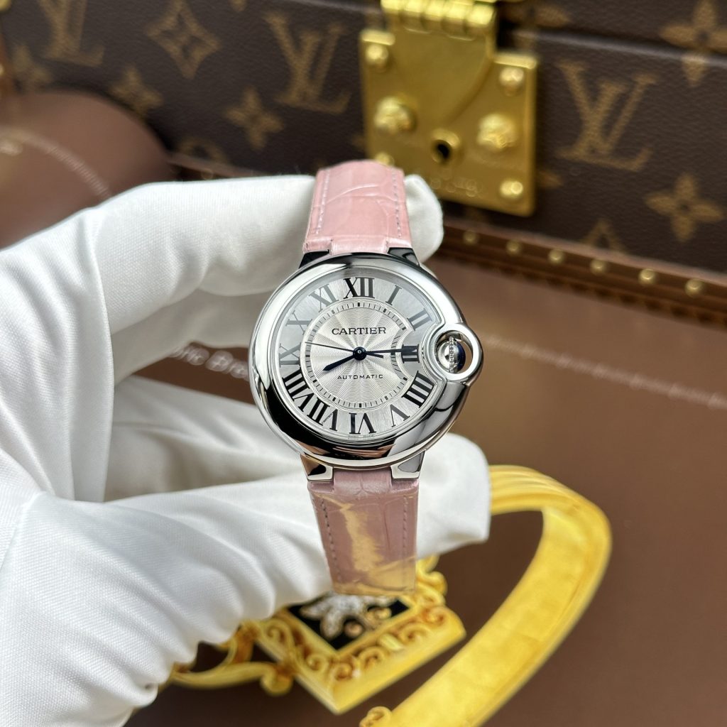 Đồng Hồ Cartier Ballon Bleu Rep 11 Nữ Dây Da Màu Hồng Nhà Máy AF 33mm (2)