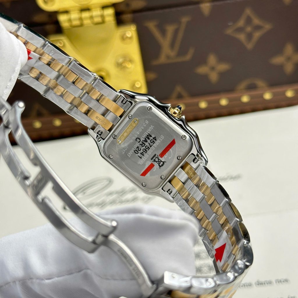 Đồng Hồ Cartier Panthere Fake 11 Mặt Trắng Dây Kim Loại Xưởng BV 27x36mm (2)