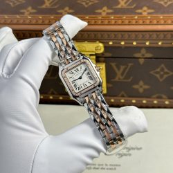 Đồng Hồ Cartier Panthere Mặt Trắng Fake Cao Cấp Mạ Demi Vàng Hồng Xưởng BV 27x36mm (2)