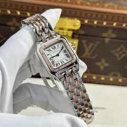 Đồng Hồ Cartier Panthere Mặt Trắng Fake Cao Cấp Mạ Demi Vàng Hồng Xưởng BV 27x36mm (2)