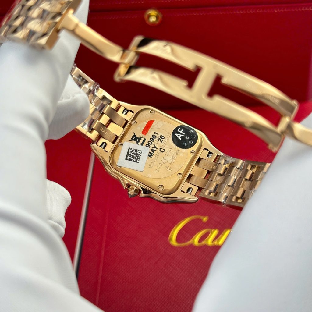 Đồng Hồ Cartier Panthere Replica 11 Mạ Vàng Hồng Mặt Khảm Xà Cừ Xưởng AF 27x36mm (2)