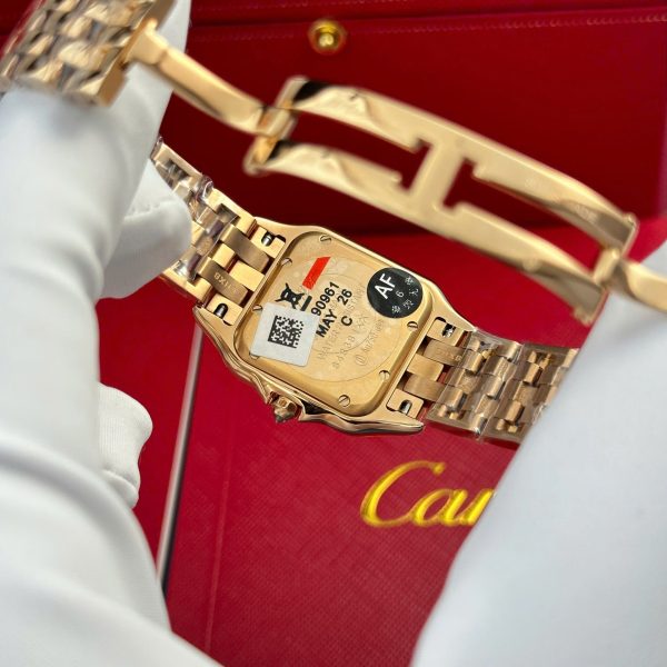Đồng Hồ Cartier Panthere Replica 11 Mạ Vàng Hồng Mặt Khảm Xà Cừ Xưởng AF 27x36mm (2)