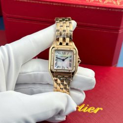 Đồng Hồ Cartier Panthere Replica 11 Mạ Vàng Hồng Mặt Khảm Xà Cừ Xưởng AF 27x36mm (2)