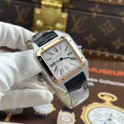 Đồng Hồ Cartier Replica 11 Santos Dumont Large Model Mặt Trắng Dây Da 43.5x31 (2)
