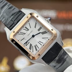 Đồng Hồ Cartier Replica 11 Santos Dumont Large Model Mặt Trắng Dây Da 43.5x31 (2)