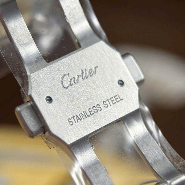 Đồng Hồ Cartier Santos Chế Tác Mặt Lộ Cơ Viền Xanh Dương Dây Kim Loại 39 (2)