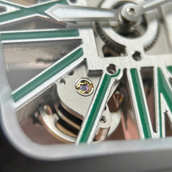 Đồng Hồ Cartier Santos Replica 11 Mặt Lộ Cơ Cọc Số Màu Xanh Lá Cây 39 (2)