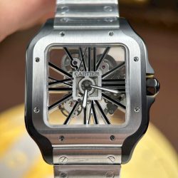 Đồng Hồ Cartier Santos Replica 11 Mặt Lộ Cơ Viền Đen Dây Kim Loại 39 (2)