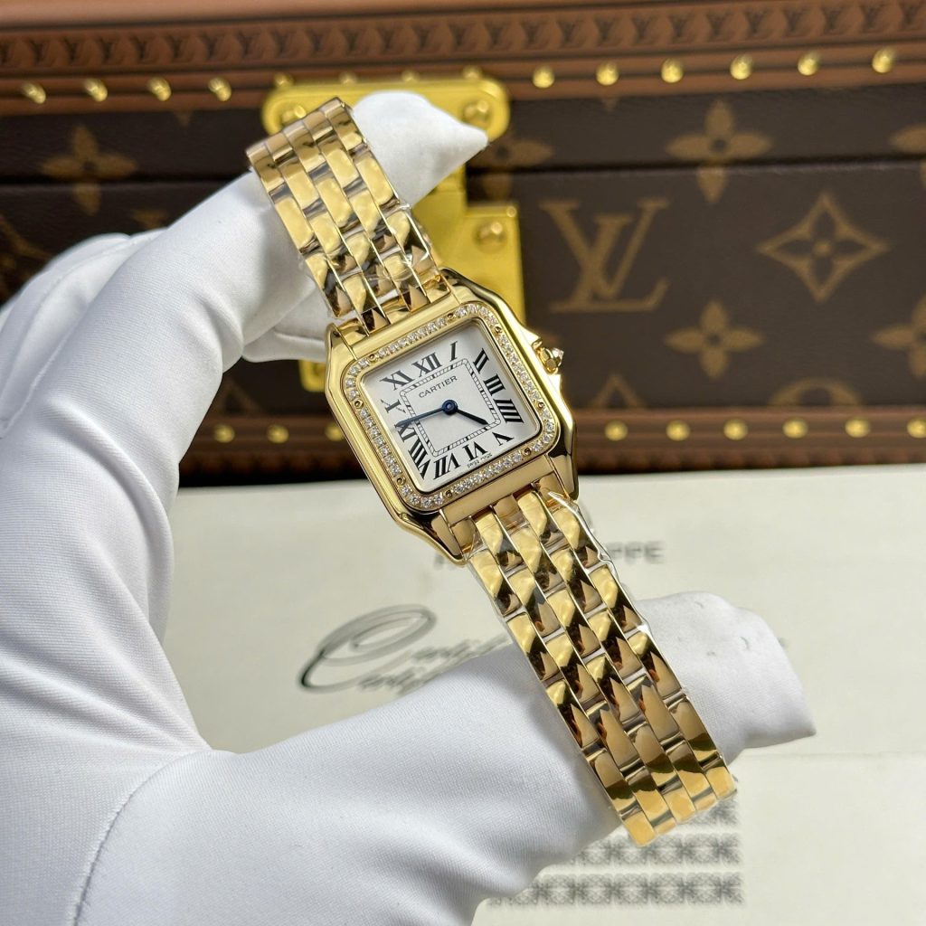 Đồng Hồ Nữ Cartier Panthere Rep 11 Mạ Vàng Mặt Trắng Xưởng AF 27x36mm (2)