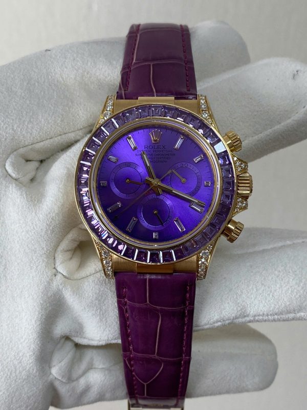 Đồng Hồ Rolex Cosmograph Daytona Màu Tím Chế Tác Vàng Nguyên Khối 18K + Đá Quý Tự Nhiên 40mm (2)