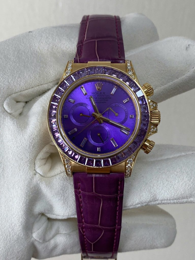 Đồng Hồ Rolex Cosmograph Daytona Màu Tím Chế Tác Vàng Nguyên Khối 18K + Đá Quý Tự Nhiên 40mm (2)