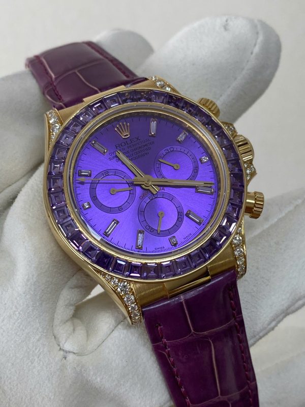Đồng Hồ Rolex Cosmograph Daytona Màu Tím Chế Tác Vàng Nguyên Khối 18K + Đá Quý Tự Nhiên 40mm (2)