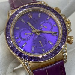 Đồng Hồ Rolex Cosmograph Daytona Màu Tím Chế Tác Vàng Nguyên Khối 18K + Đá Quý Tự Nhiên 40mm (2)