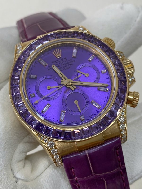 Đồng Hồ Rolex Cosmograph Daytona Màu Tím Chế Tác Vàng Nguyên Khối 18K + Đá Quý Tự Nhiên 40mm (2)