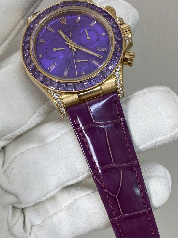 Đồng Hồ Rolex Cosmograph Daytona Màu Tím Chế Tác Vàng Nguyên Khối 18K + Đá Quý Tự Nhiên 40mm (2)
