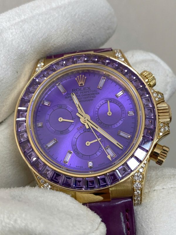 Đồng Hồ Rolex Cosmograph Daytona Màu Tím Chế Tác Vàng Nguyên Khối 18K + Đá Quý Tự Nhiên 40mm (2)