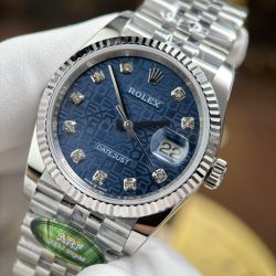 Đồng Hồ Rolex DateJust Chế Tác Mặt Xanh Blue Họa Tiết Vi Tinh Nhà Máy AR 36mm (2)