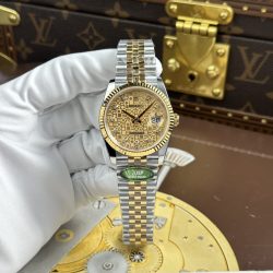 Đồng Hồ Rolex DateJust Rep Cao Cấp Mặt Vàng Họa Tiết Vi Tinh Dây Jubilee Xưởng AR 36mm (2)