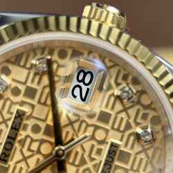 Đồng Hồ Rolex DateJust Rep Cao Cấp Mặt Vàng Họa Tiết Vi Tinh Dây Jubilee Xưởng AR 36mm (2)