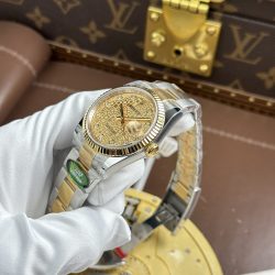 Đồng Hồ Rolex DateJust Replica 11 Mặt Vàng Họa Tiết Vi Tinh Dây Oyster Xưởng AR 36mm (2)