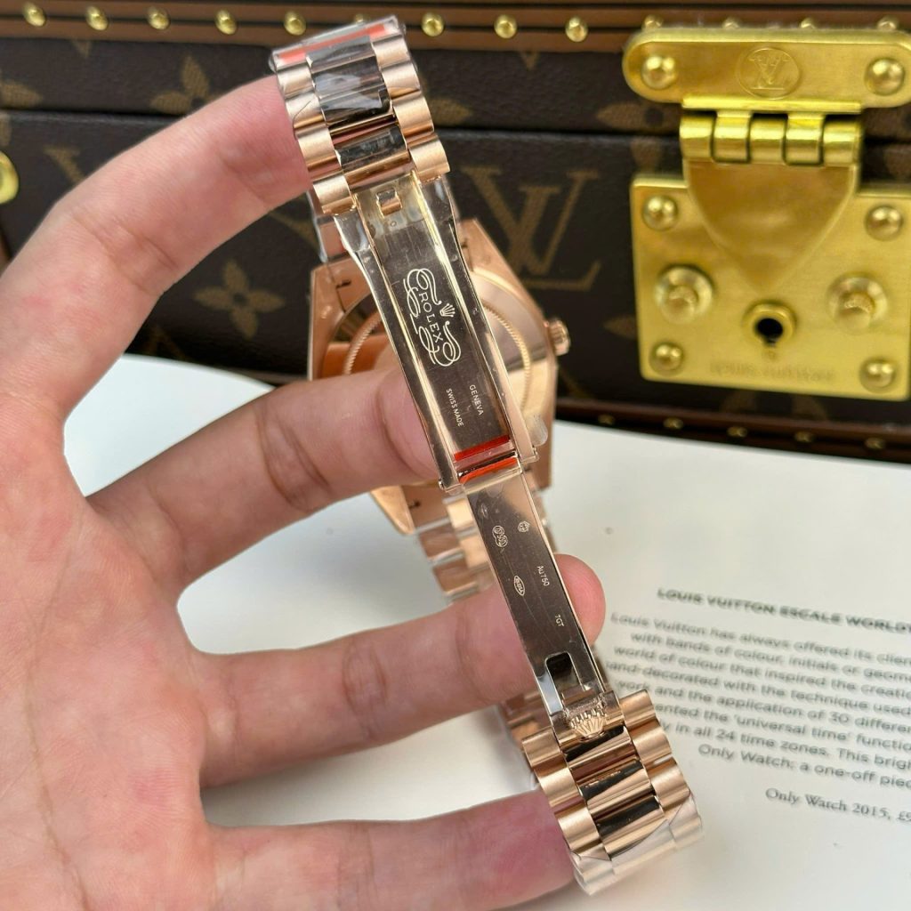 Đồng Hồ Rolex Day-Date Rep 11 Mạ Vàng Hồng Mặt Xanh Lá Cây Nặng 186 Grams Xưởng QF 40mm (2)
