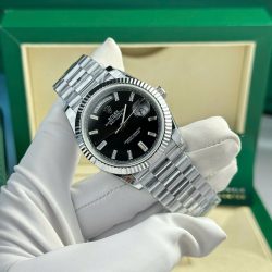 Đồng Hồ Rolex Day-Date Rep 11 Mặt Đen Cọc Số Đá Baguette Nặng 186 Grams Xưởng QF 40mm (2)
