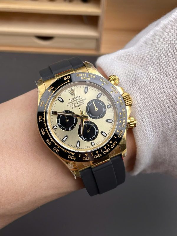 Đồng Hồ Rolex Daytona 116518 Replica 11 Mặt Vàng Champagne Dây Oysterflex Nhà Máy QF 40mm (2)
