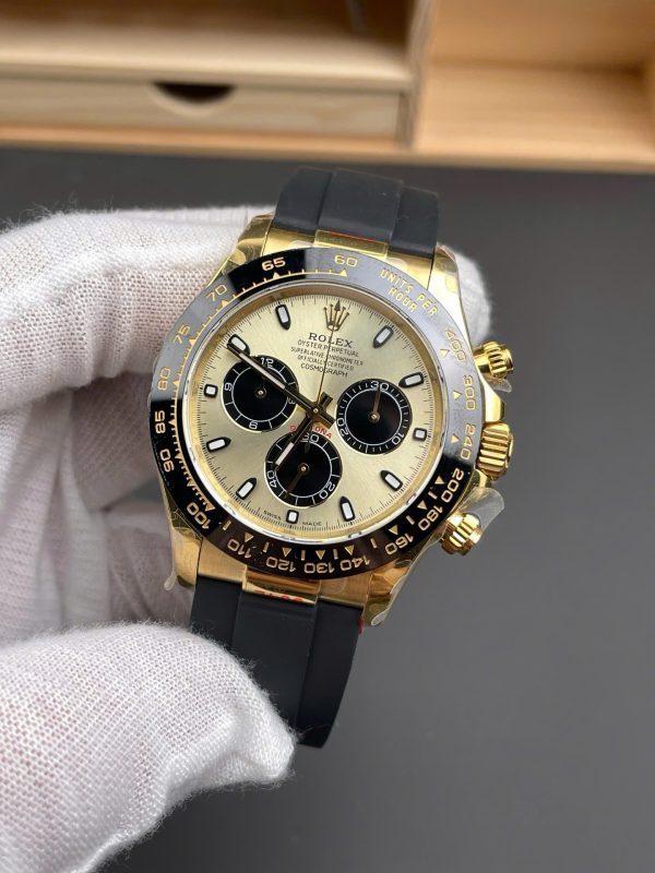 Đồng Hồ Rolex Daytona 116518 Replica 11 Mặt Vàng Champagne Dây Oysterflex Nhà Máy QF 40mm (2)