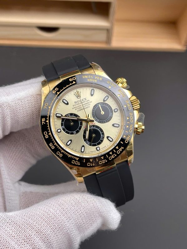 Đồng Hồ Rolex Daytona 116518 Replica 11 Mặt Vàng Champagne Dây Oysterflex Nhà Máy QF 40mm (2)