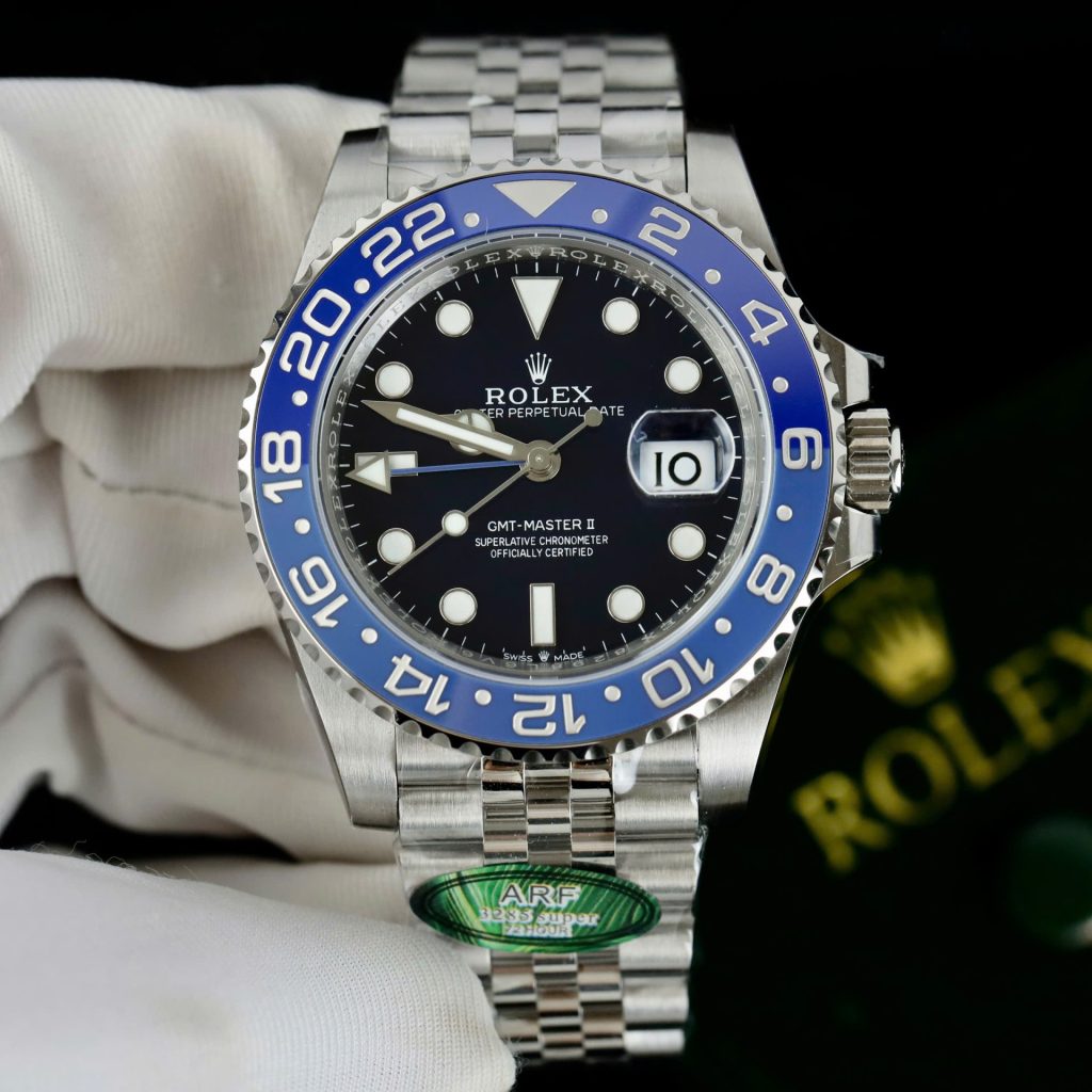 Đồng Hồ Rolex GMT-Master II Chế Tác Mặt Đen Viền Gốm Xanh Dây Jubilee Xưởng AR 40mm (2)