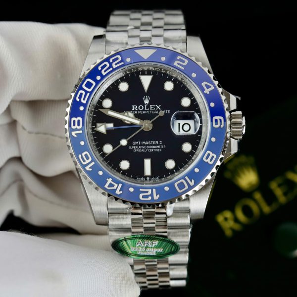 Đồng Hồ Rolex GMT-Master II Chế Tác Mặt Đen Viền Gốm Xanh Dây Jubilee Xưởng AR 40mm (2)