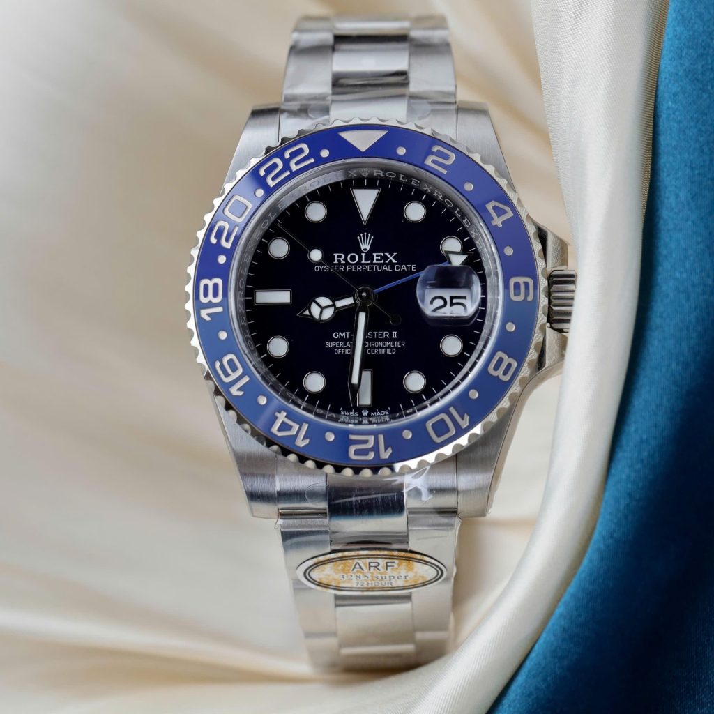 Đồng Hồ Rolex GMT-Master II Replica 11 Mặt Đen Viền Gốm Xanh Dây Oyster Xưởng AR 40mm (2)