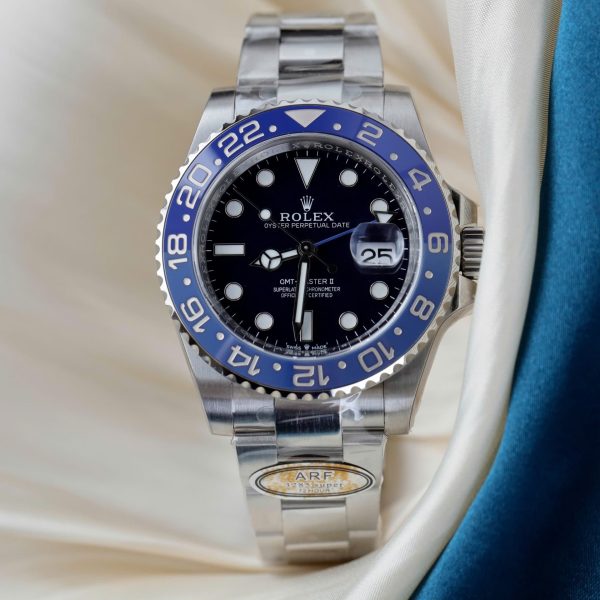 Đồng Hồ Rolex GMT-Master II Replica 11 Mặt Đen Viền Gốm Xanh Dây Oyster Xưởng AR 40mm (2)